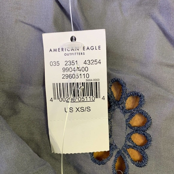 American Eagle Duster XS S Festival Kimono Long Eyelets Boho Beach Cover Up Blue - Picture 5 of 8